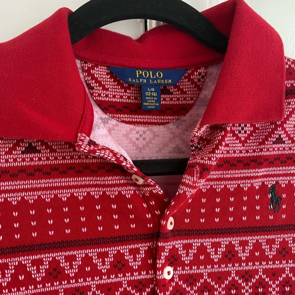 Polo Ralph Lauren fair isle red polo shirt sleeved ruffle hem dress large - Picture 4 of 5